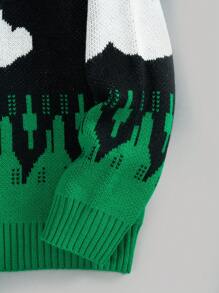 Flirla Suéter de punto de bloque de color con patrón de nubes y formas geométricas para otoño e invierno - Multicolor - Ver 5