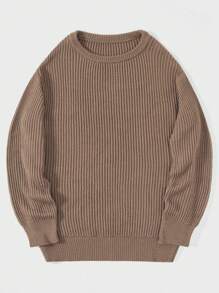 RueChic Men Solid Ribbed Knit Jumper - Brown - View 1