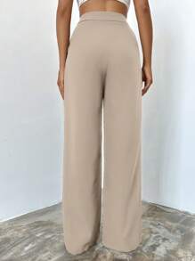 EURMUSE High Waisted Slanted Pocket Suit Pants - Beige - View 2
