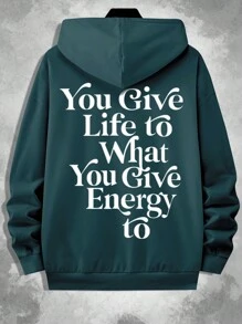 Manfinity Hypemode Nam Lỏng lẻo Đồ họa Khẩu hiệu Thả vai Hoodie Với dây rút - Màu xanh lá cây đậm - Xem 6