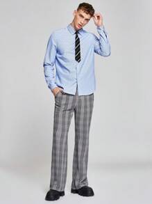 Manfinity VCAY 男士條紋印花襯衫帶系帶 - 藍白色 - 查看 4