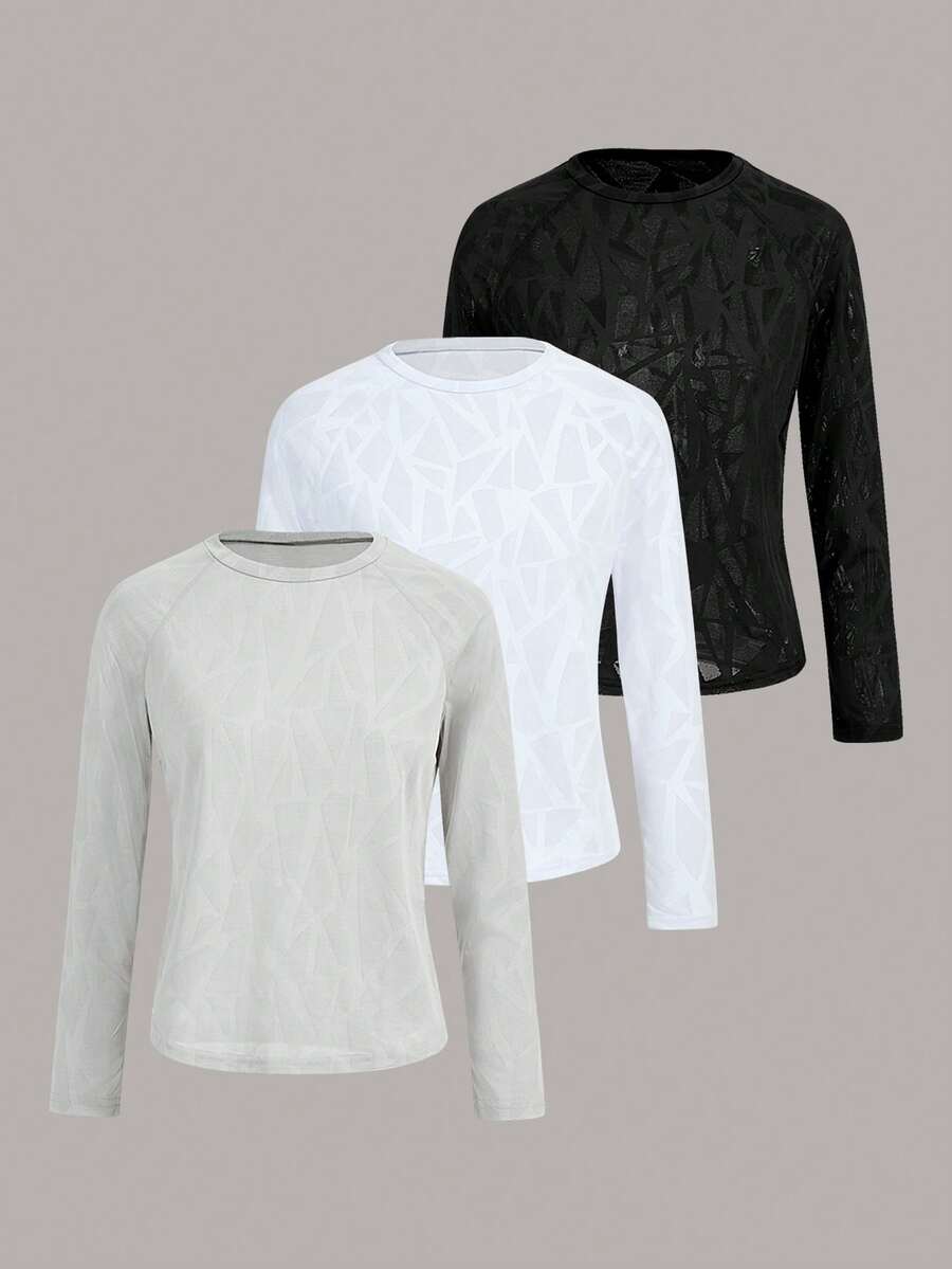 Easithlete 3入組幾何印花插肩袖運動T恤 - 彩色 - 查看 1