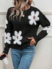 SHEIN Essnce 休閒女士毛衣 - 黑色 - 查看 4