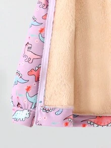 SHEIN Áo khoác nỉ có khóa kéo in hình khủng long dành cho bé gái, lót lông mềm mại. - Màu tím - Xem 3