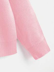 Flirla 蘑菇图案落肩针织套头衫，适合秋冬季穿着 - 粉色 - 查看 3