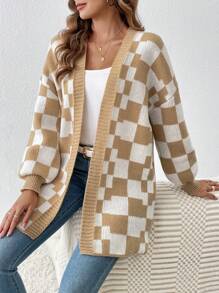SHEIN Privé Women's Plaid Half-open Cardigan - Multicolor - View 3