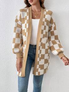 SHEIN Privé Women's Plaid Half-open Cardigan - Multicolor - View 5