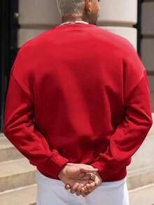 Men Letter Graphic Drop Shoulder Sweatshirt - Red - View 2