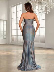 SHEIN Belle Vestito Formale Serale Da Donna Con Coda A Sirena In Tessuto Laser - Argento - Visualizzare 4