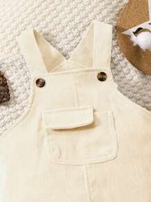 SHEIN Baby Boy Casual Solid Color Flap Pocket Bib Overall Pants - Apricot - View 4