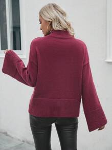 SHEIN LUNE 小高領貼花落肩袖套頭毛衣 - 紅色 - 查看 2