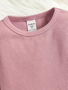 SHEIN Cô Gái Trẻ Chi tiết Patched thư Bộ PJ - màu xanh lá - Xem 4