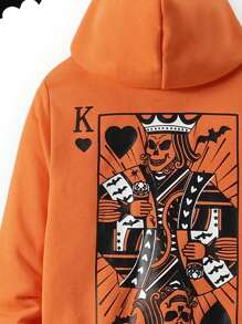 SHEIN Young Boy Playing Card Print Sweatshirt - Orange - View 5