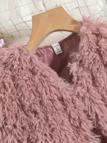 SHEIN Tween Girl 2pcs/Set Long Coat And Knitted Dress Set - Pink - View 4