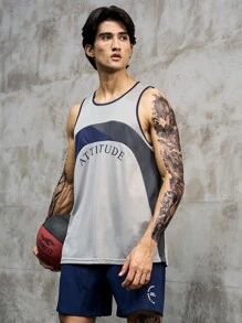 SHEIN Riding Men Letter Graphic Contrast Binding Sports Set Jersey Basketball Jersey Menmens Singletssports Wear For Menbasketball Jerseymens Sports Wear