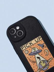 Kansdesign 1pc Cartoon Alien Graphic Phone Case Compatible With IPhone - Black - View 2