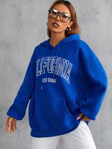 SHEIN Unity Letter Graphic Drawstring Hoodie - Royal Blue - View 4