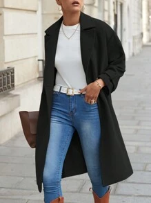 RueChic Ladies' Solid Color Woolen Coat With Elegant Style - Dark Grey - View 3