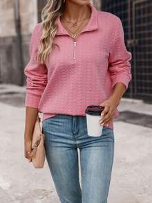 EMERY ROSE Half Zip Sweatshirt - Pink - View 6