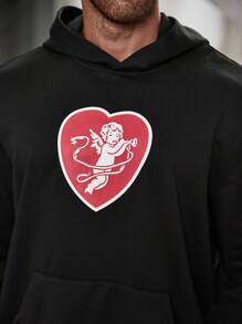 Manfinity Homme Hombres talla grande Capucha con corazón & con estampado de figura con bolsillo de canguro