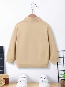 SHEIN Young Boy Letter Graphic Half Zip Sweatshirt - Khaki - View 2