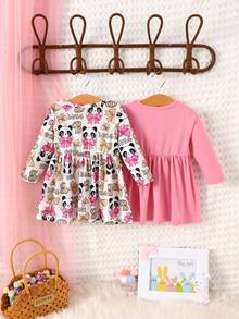 Baby Girl 2pcs Cartoon Graphic Smock Dress - Multicolor - View 2