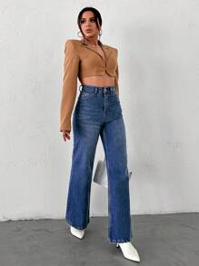 EURMUSE Straight High Waist Jeans - Navy Blue - View 5