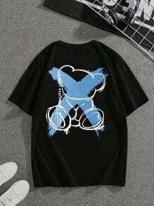 Manfinity Dauomo Men's Printed Crew Neck Short Sleeve T-shirt With Text And Cartoon Patterns - Black - View 1