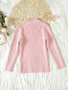 SHEIN Cô Gái Trẻ Cổ diềm Đồ đan Ribbed Áo len - Hồng - Xem 2