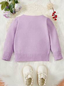 女嬰櫻桃刺繡彼得潘領開襟衫 - 紫色 - 查看 2