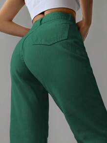 Cottnline Zipper Fly Cropped Jeans - Green - View 5