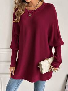 SHEIN Essnce Solid Batwing Sleeve Sweater - Burgundy - View 4