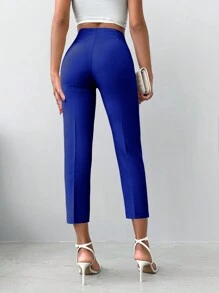 EURMUSE Solid Cropped Suit Pants - Navy Blue - View 2
