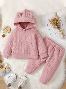 Baby Girl 3D Ear Design Hoodie & Sweatpants - Baby Pink - View 1