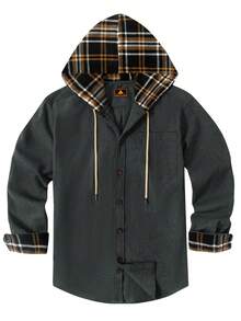 Nam Kẻ sọc Dây rút Áo trùm đầu - Màu xám đen - Xem 5