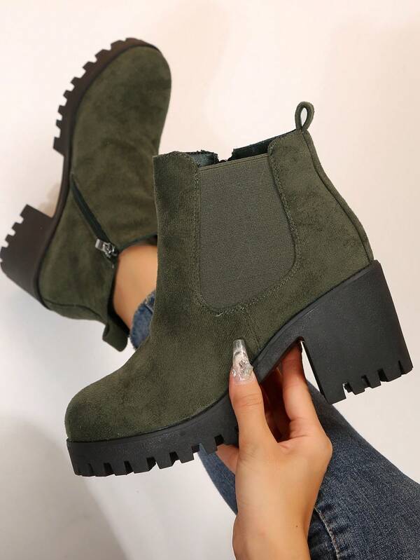 Botas De Tacón Alto Modernas Y Versátiles Para Mujer, Cómodas Botas Cortas De Tacón Grueso Con Punta Redonda