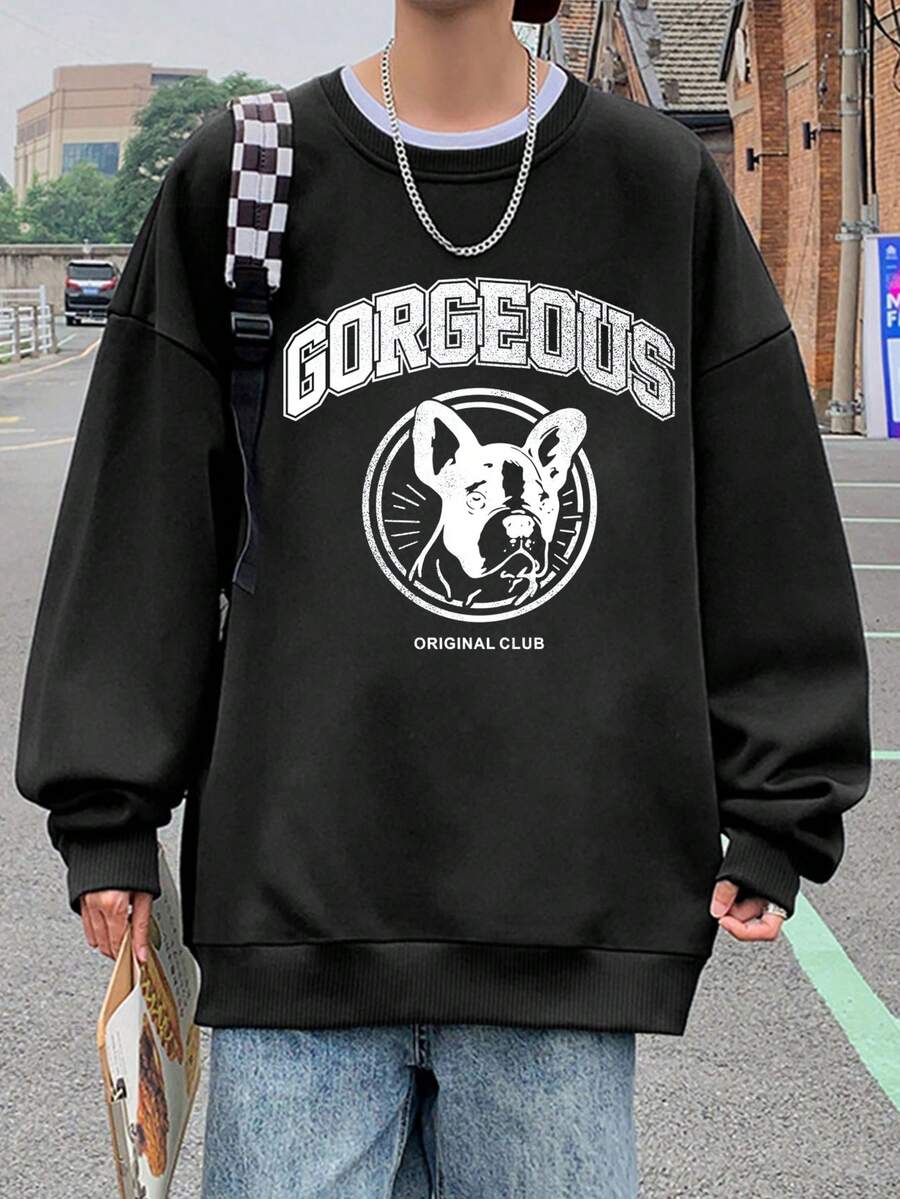 Men Letter Graphic Drop Shoulder Sweatshirt - Black - View 1