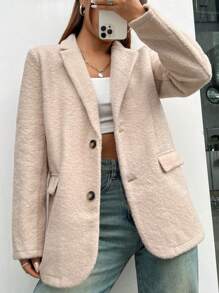 SHEIN EZwear Túi có nắp Single-breasted Bộ đồ Áo khoác - màu nâu - Xem 1