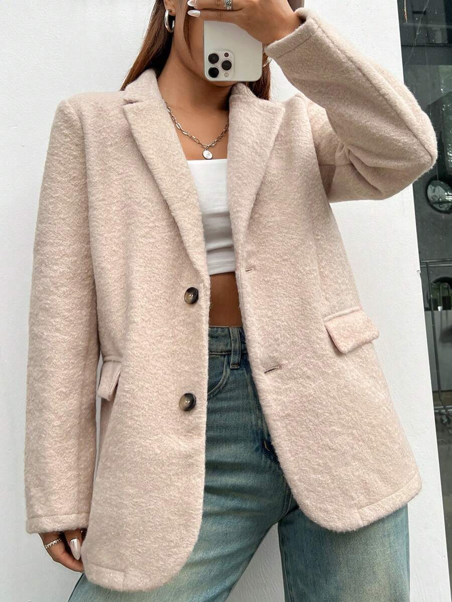 SHEIN EZwear Túi có nắp Single-breasted Bộ đồ Áo khoác - màu nâu - Xem 1