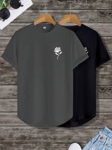 Manfinity Hypemode 男士2入組玫瑰印花T恤 - 彩色 - 查看 5