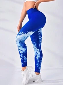 紮染寬腰帶運動打底褲 - 彩色 - 查看 4