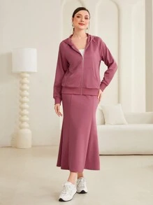 Mulvari 女式帶帽拉鍊前衣服和魚尾裙套裝