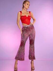 Hauture 緞面打褶心形吊帶短上衣 - 紅色 - 查看 4