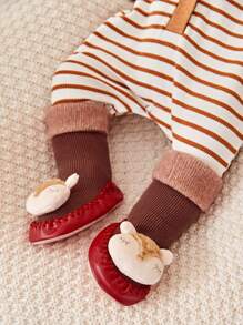 女孩紅色的時尚&可愛卡通設計舒服的和濃烈香調家庭襪子鞋,休閒平底鞋(隨機圖案) - 酒紅色 - 查看 1