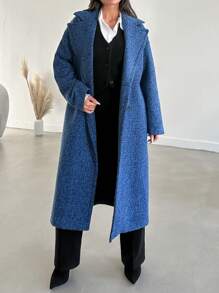 SHEIN Oversize Long Woolen Coat - Royal Blue - View 6