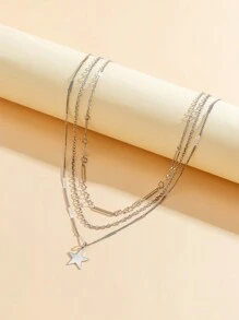 ROMWE Goth 3pcs Mặt dây chuyền ngôi sao Dây chuyền - Bạc - Xem 3