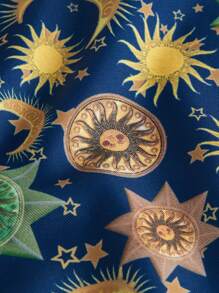 ROMWE Fairycore Sun & Moon Print Overall Dress - Rust Brown - View 3