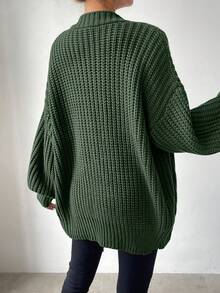 SHEIN Essnce 素色前紐扣燈籠袖開襟衫 - 軍綠色 - 查看 2