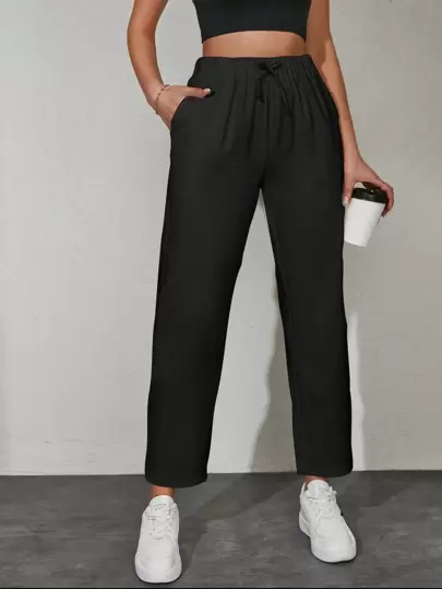 EURMUSE Solid Slant Pocket Drawstring Waist Pants