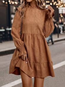 SHEIN LUNE Frill Trim Flounce Sleeve Ruffle Hem Smock Dress